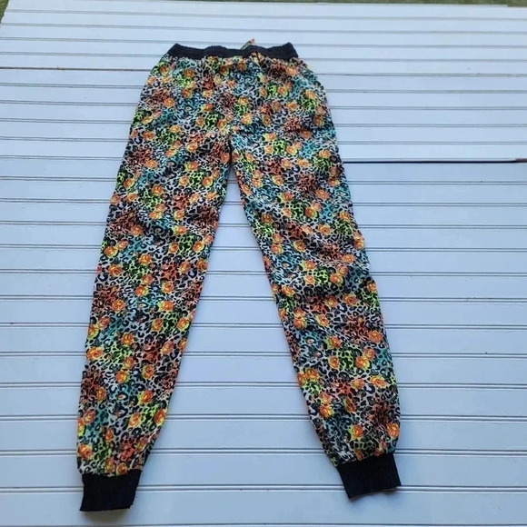 Real Love Girls Floral Lightweight Jogger Pull On Pants Orange Green Sz 14/16 - Picture 8 of 9